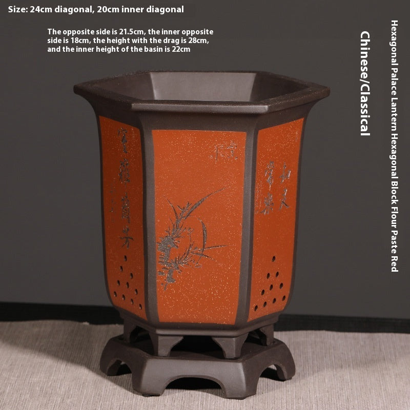 Orchid Pots Indoor Purple Sand Hexagonal Flowerpot Ceramic