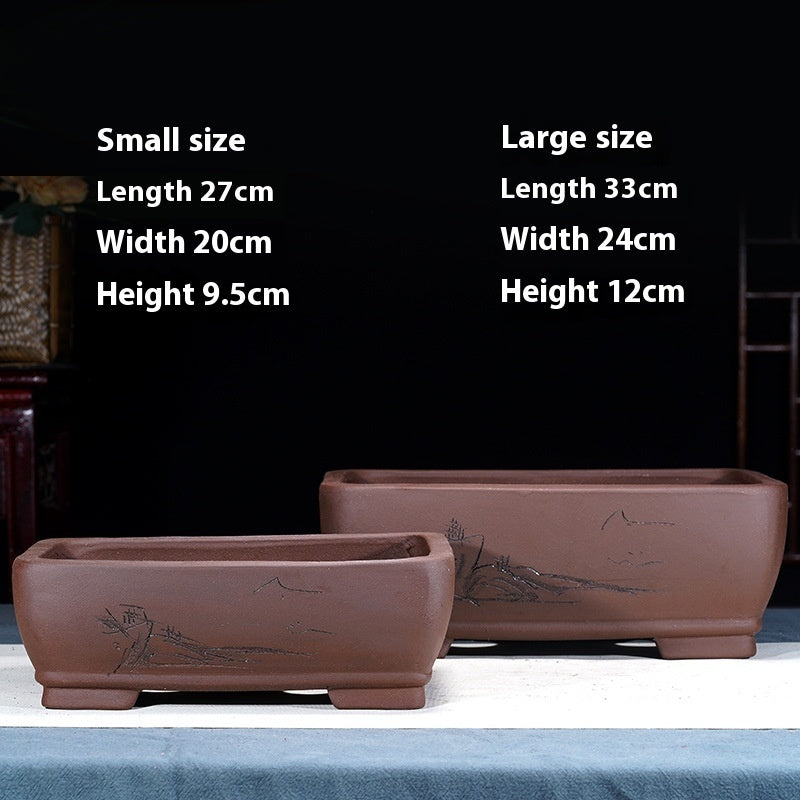 Purple Sand Flowerpot Rectangular Bonsai Pot