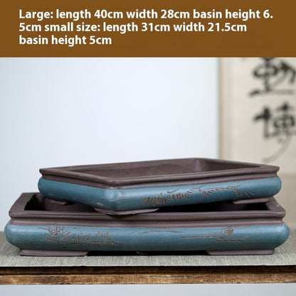 Purple Sand Flowerpot Rectangular Bonsai Pot