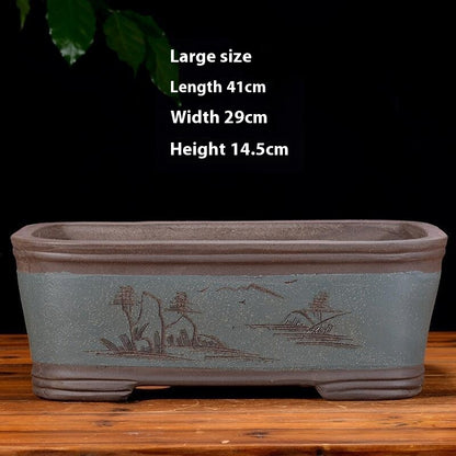 Purple Sand Flowerpot Rectangular Bonsai Pot