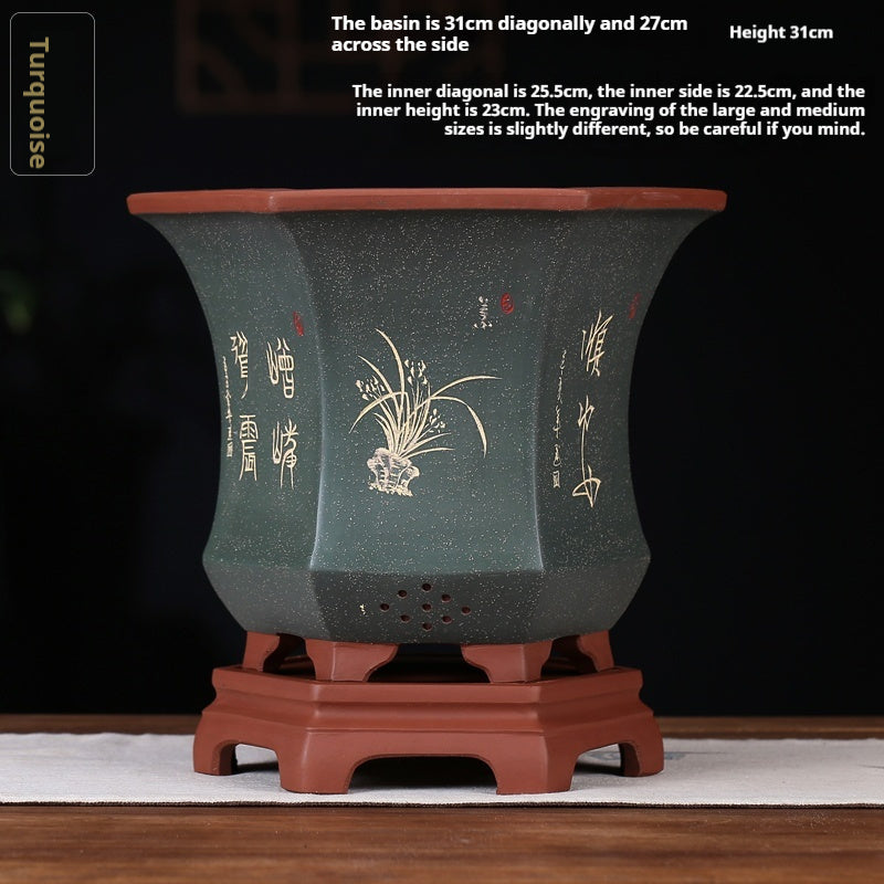 Orchid Pots Indoor Purple Sand Hexagonal Flowerpot Ceramic