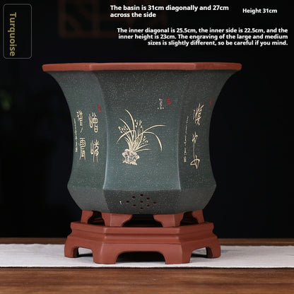 Orchid Pots Indoor Purple Sand Hexagonal Flowerpot Ceramic