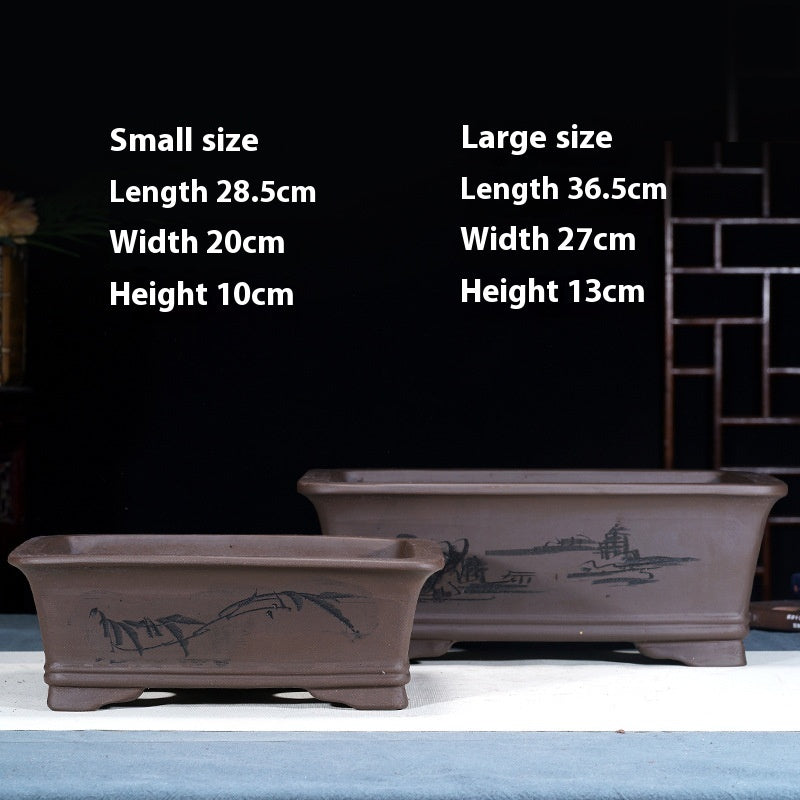 Purple Sand Flowerpot Rectangular Bonsai Pot