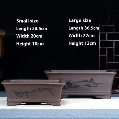 Purple Sand Flowerpot Rectangular Bonsai Pot