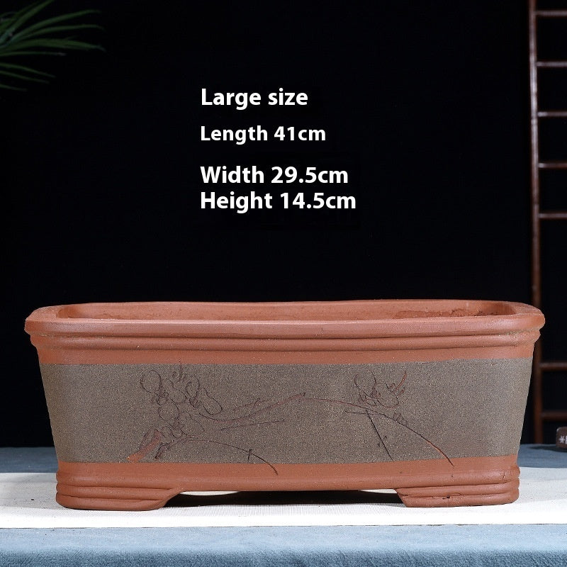 Purple Sand Flowerpot Rectangular Bonsai Pot