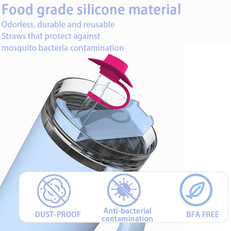 Straw Cover Cap Topper Reusable Cowboy Hat Shaped