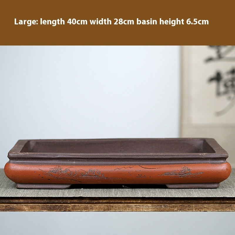 Purple Sand Flowerpot Rectangular Bonsai Pot