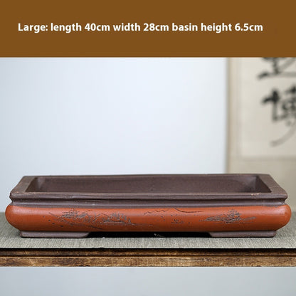 Purple Sand Flowerpot Rectangular Bonsai Pot