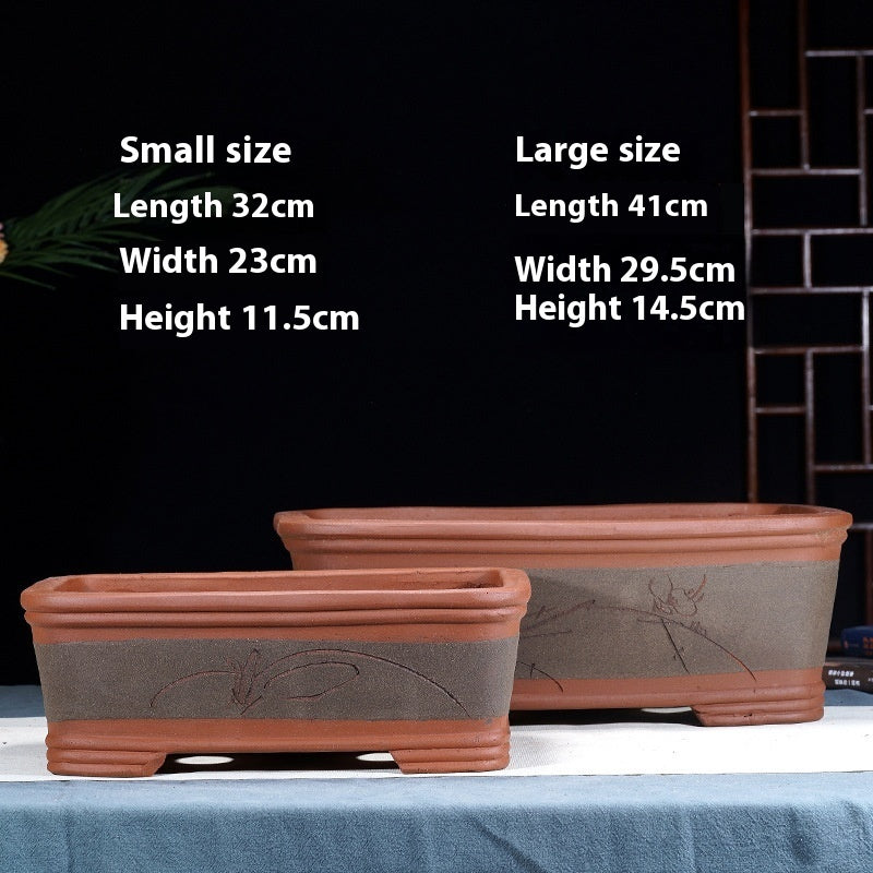 Purple Sand Flowerpot Rectangular Bonsai Pot