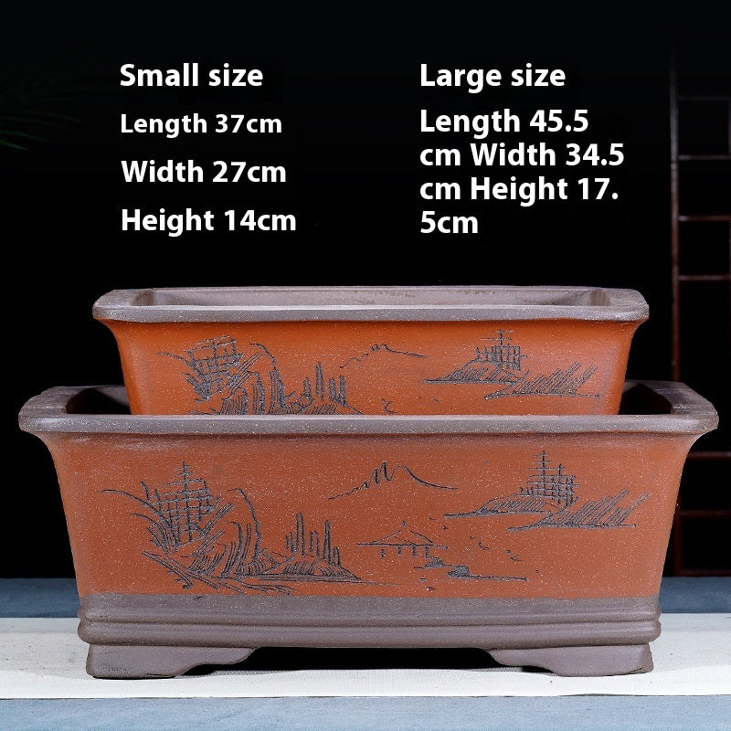 Purple Sand Flowerpot Rectangular Bonsai Pot