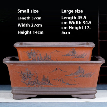 Purple Sand Flowerpot Rectangular Bonsai Pot