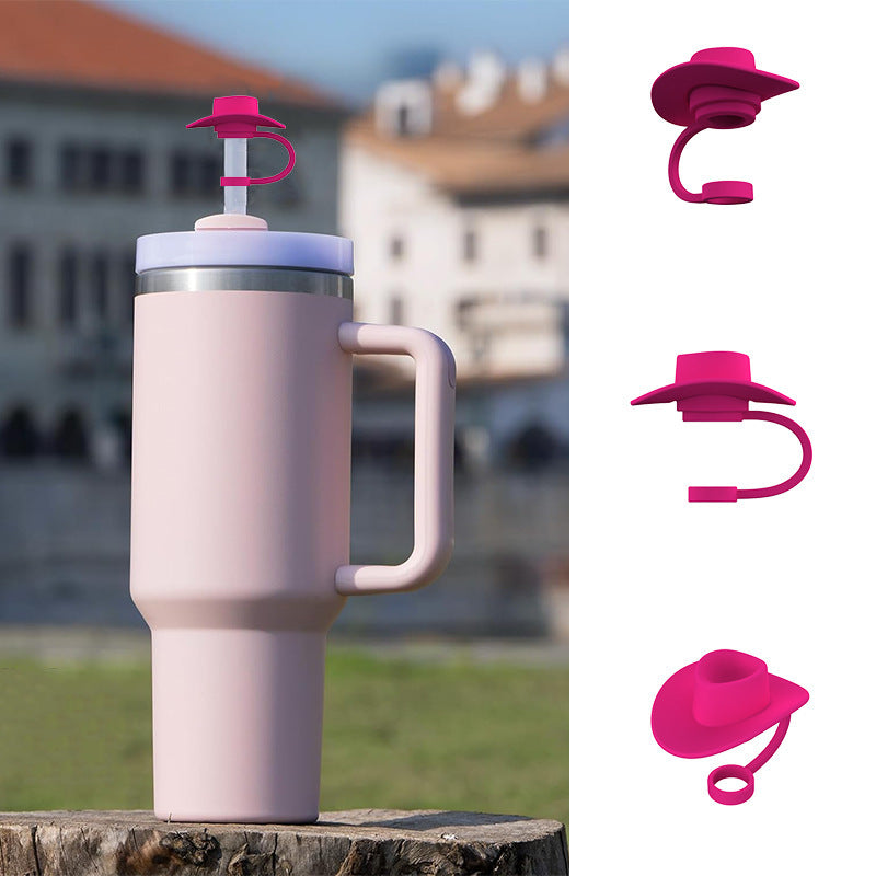 Straw Cover Cap Topper Reusable Cowboy Hat Shaped