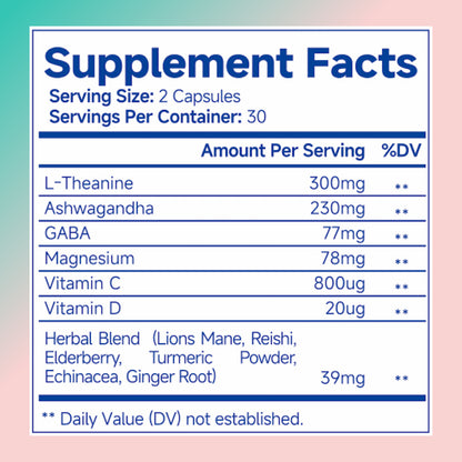 Ashwagandha Supplement With L-Theanine Magnesium, Stress Relief, Focus And Relaxation Support Anxiety Capsules