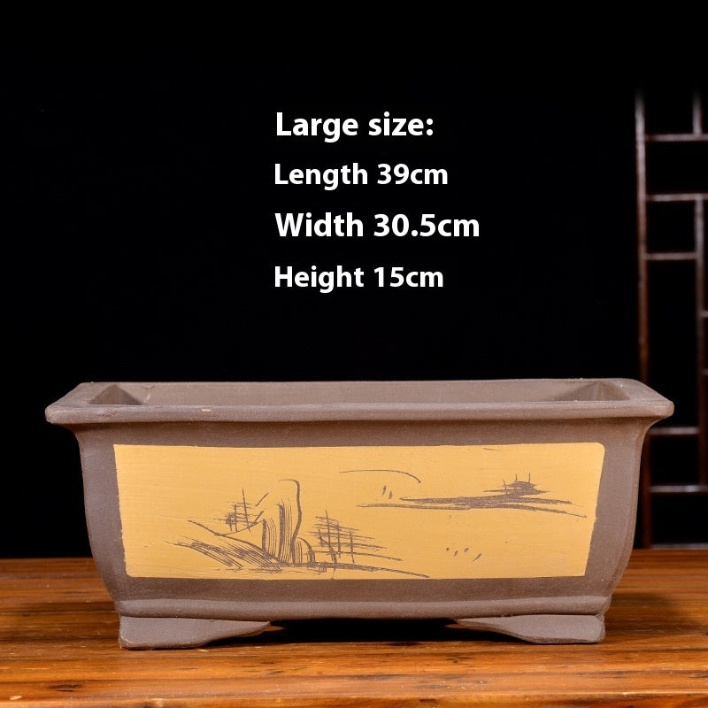 Purple Sand Flowerpot Rectangular Bonsai Pot