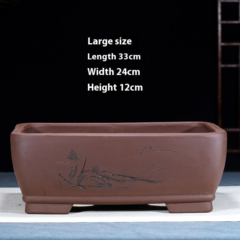 Purple Sand Flowerpot Rectangular Bonsai Pot