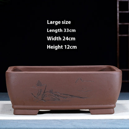 Purple Sand Flowerpot Rectangular Bonsai Pot