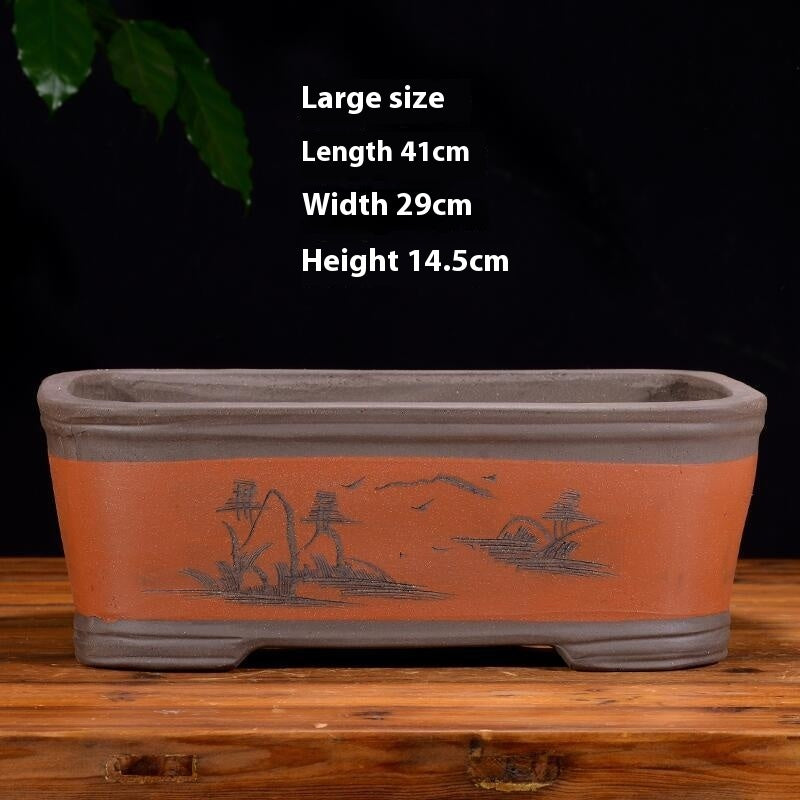 Purple Sand Flowerpot Rectangular Bonsai Pot