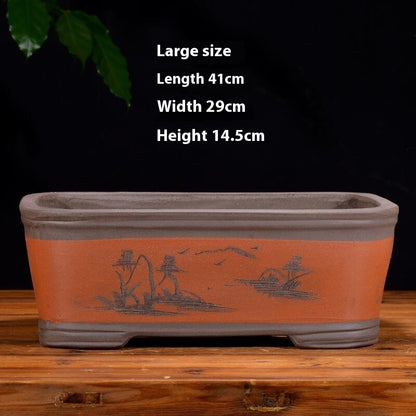 Purple Sand Flowerpot Rectangular Bonsai Pot