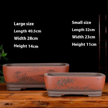 Purple Sand Flowerpot Rectangular Bonsai Pot