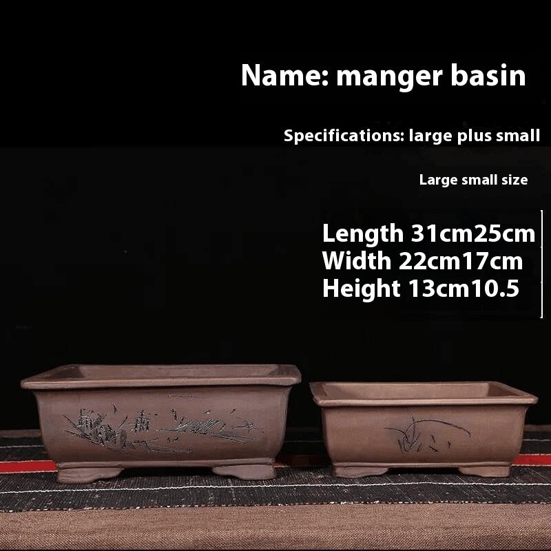 Purple Sand Flowerpot Rectangular Bonsai Pot