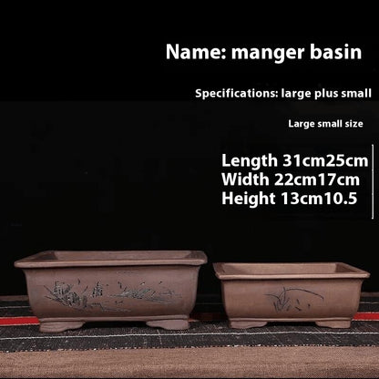 Purple Sand Flowerpot Rectangular Bonsai Pot